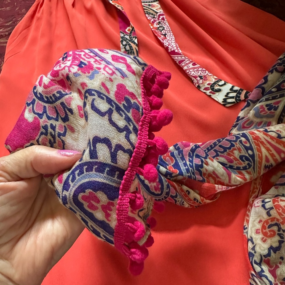 Tommy Hilfiger Coral Button-Front Dress with Printed Scarf Detail - Picture 10 of 11
